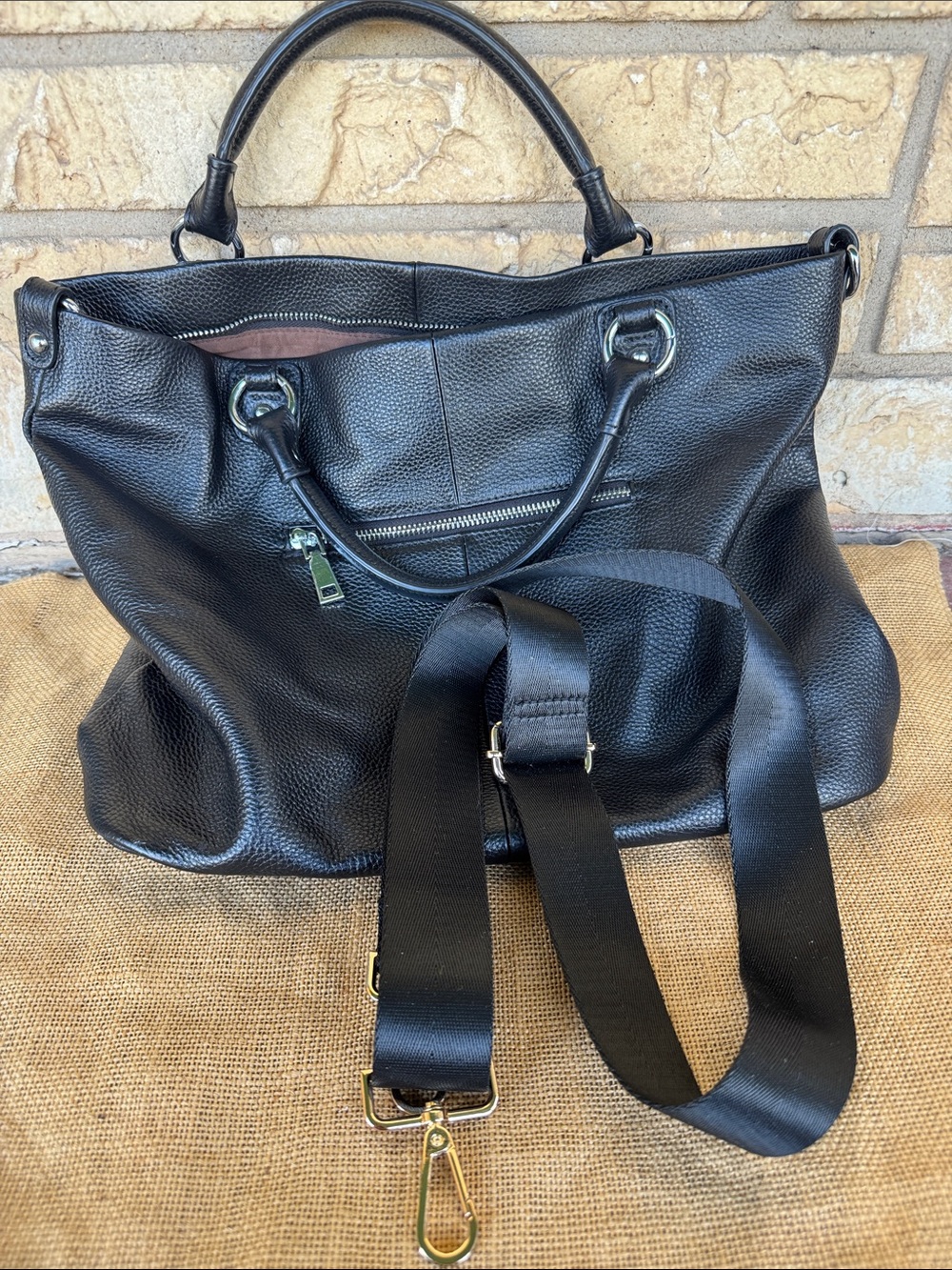 Kattee Classic Black Leather Tote Bag - Black - Picture 10 of 13